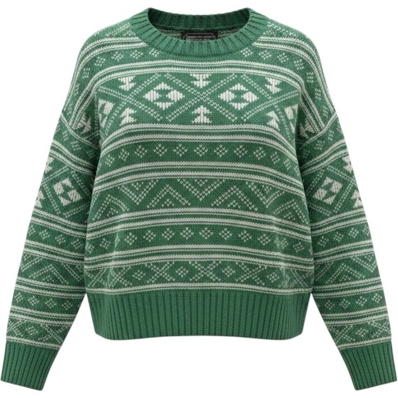 American Eagle Outfitters Sweaters - American Eagle Sweater Green White Fair Isle Knit Pullover Boho SoftGirl Cozy XS